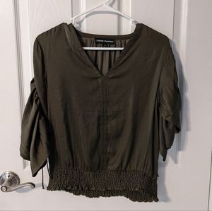 Catherine Malandrino‎ Ruched 3/4 Sleeve V-Neck Blouse in Army Green Size XS